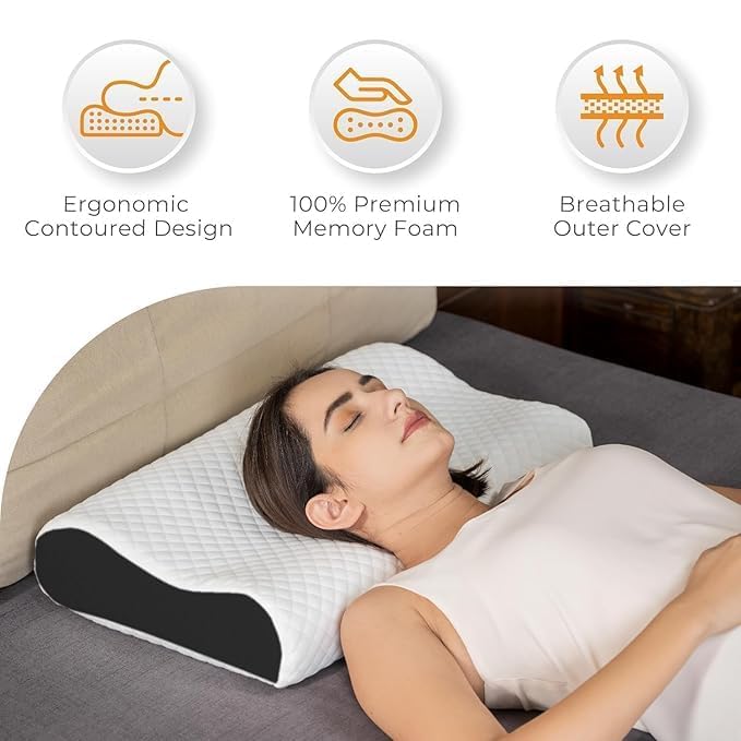 MASHUR FAB | Orthopedic Memory Foam Cooling Gel Standard Size Neck & Back Support Sleeping Bed Pillow (Black, sf-1) 1