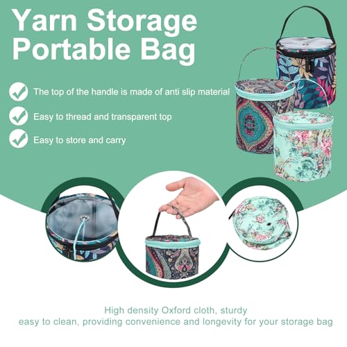 Image of PTMTFYL 3 Pcs Crochet Bag Organizer, Yarn Bags for Crocheting, 600D Oxford Cloth Knitting Bag with Yarn Holes, Portable Yarn Holder Bag with Zipper for Store Skein Ball, Short Knitting Needle