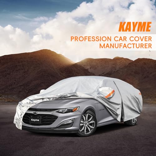Image of Kayme 6 Layers Car Cover Custom Fit for Chevrolet Chevy Malibu (1997-2025) Waterproof All Weather for Automobiles, Outdoor Full Cover Rain Sun UV Protection.Silver