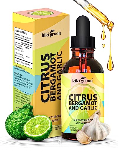KIKI Green Liquid Citrus Bergamot & Garlic Extract - Citrus Bergamot Supplement for Heart Health, Immune System Support and Healthy Aging Non-GMO, Gluten-Free Supplement 2 Fl Oz.