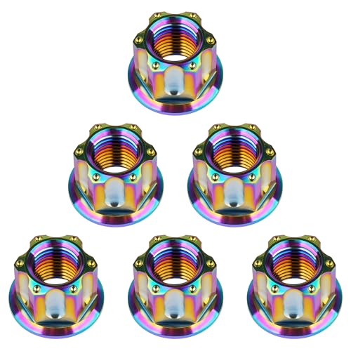 Image of Titanium M6 M8 M10 M12 M14 M16 Flange Bolt Nut Bicycle Motorcycle Rear Axle Car Modification Accessories Pack of 6 (M12 Pitch 1.5mm, Rainbow)