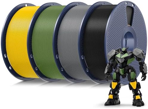 SUNLU 4KG PLA Filament 1.75mm, Schwarz+Grau+Olivgrün+Hellgelb | Sauber Gewickelte, Maßgenauigkeit +/- 0,02mm, 3D Drucker Filament PLA 1KG Spule (2,2 lbs) für Meisten 3D Drucker