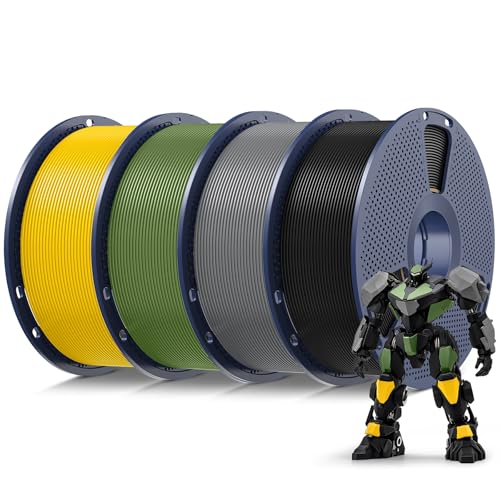 Image of SUNLU 4kg PLA 3D Printer Filament Bundle Multicolor, Neatly Wound PLA Filament 1.75mm ±0.02mm, Individually Vacuum Packed, 4kg in Total, 1kg per Spool, 4 Pack, Black+Grey+Olive Green+Vivid Yellow