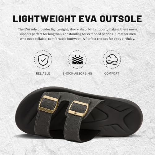 Image of Mens Sandals Arch Support Comfortable Beach Slides with Adjustable Buckle Straps Slippers for Men