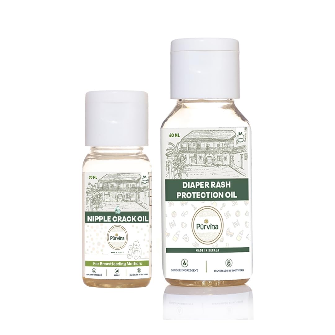Edible Nipple Crack Oil (30 ml) & Diaper Rash Protection Oil (60 ml) | Chemical-Free | Safe for Babies | Edible for Babies (Pack of 2)