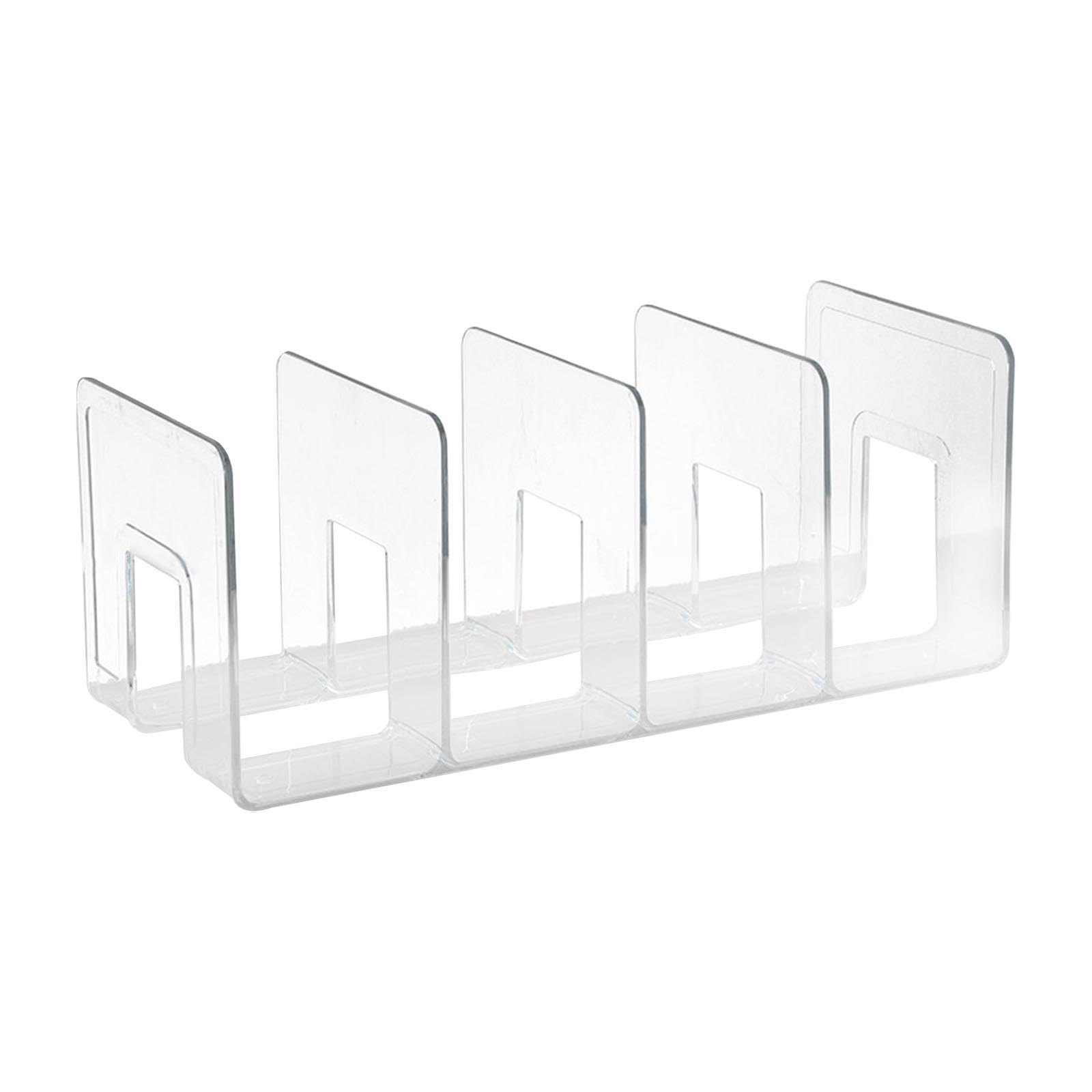 QIXCXAZ Elegant Acrylic Bookend With Four Compartments Provides Smart Solution For Home And Office Book Organization Acrylic Book Stand Household Organizer, Clear, 26.5x12x10.5cm