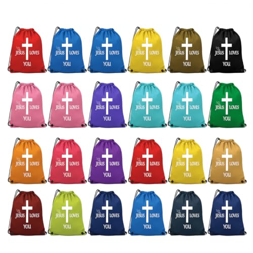 Yaure Joy Mochila com cordão Jesus Loves You, 80 unidades, bolsa de presente religiosa cristã para igreja, conferência, sem-teto