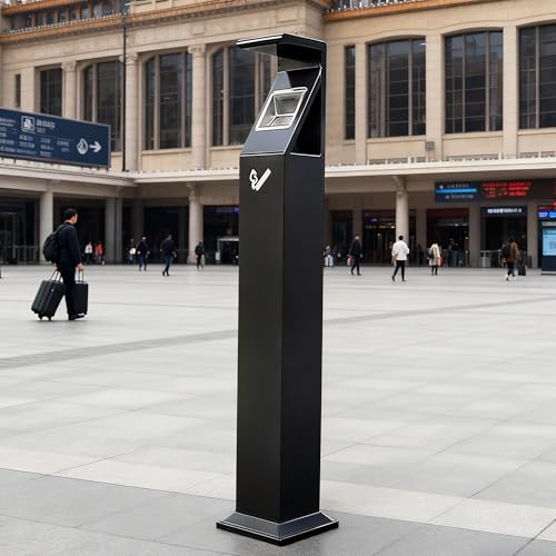 Cendrier extérieur ignifugé en acier noir pour zone piétonne
