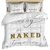 Anzona Laundry Today or Naked Tomorrow Duvet Cover Twin Size - 4 Pieces Duvet Cover Set, Daily Routine Wood Board Bedding Comforter Cover Zipper Closure, 1 Duvet Cover 1 Fitted Sheet 2 Pillow Shams