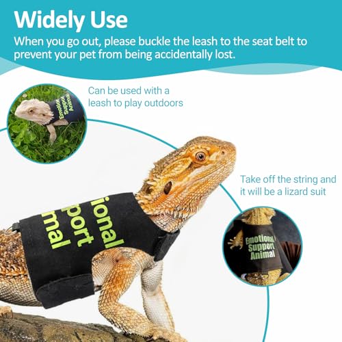 Image of Bearded Dragon Lizards Clothes with Leash Set - Cute Lizard Reptile Small Animal Adjustable Harness Clothes for Walking Outdoor Security Costume Photo Prop(Green