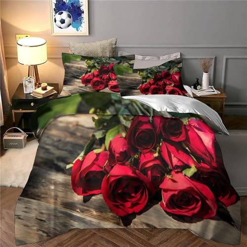 Housse de couette 3D roses rouges avec fermeture éclair pour garçon