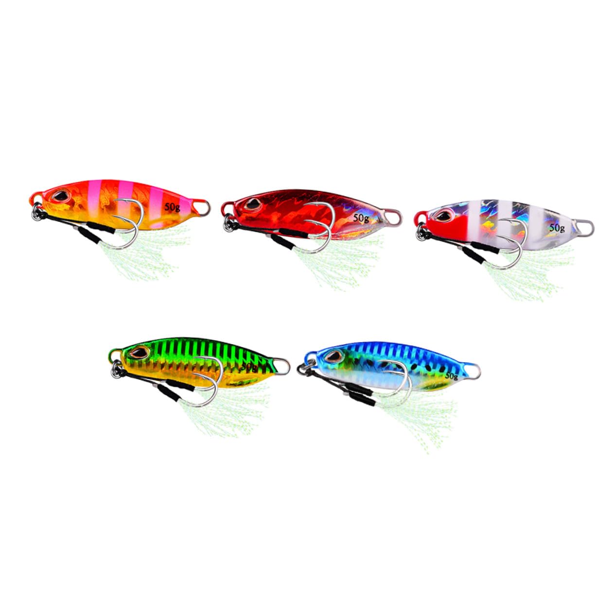 WOONEKY 5 Piezas de Señuelos de Pesca Spinning Forma de Pez Cebo de Pesca Falso Metálico Reflectante y Resistente al Desgaste