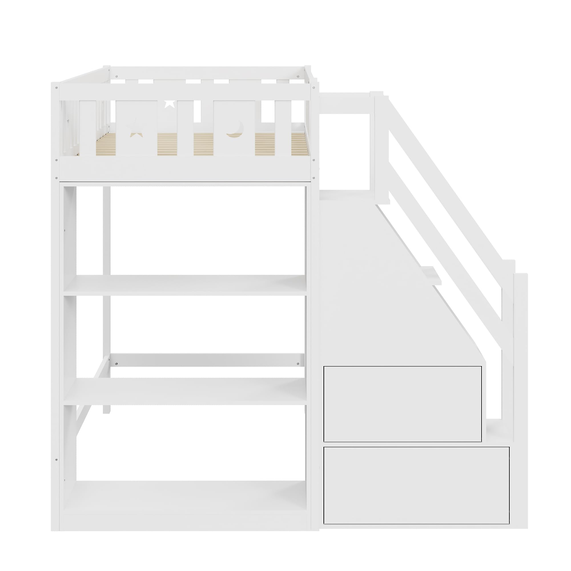 Letto a soppalco 90 x 200 cm con finestre e sponda - pino + MDF