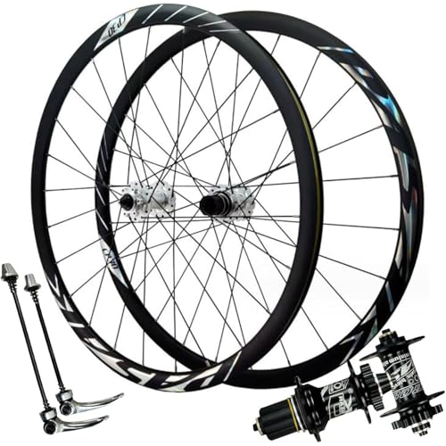 NBTRXWAFR Juego De Ruedas De Carretera con Freno De Disco 700C,Bujes De Aleación De Aluminio De Doble Pared 24H Liberación Rápida Delantera Y Trasera 1800G Rueda De Carretera,Plata