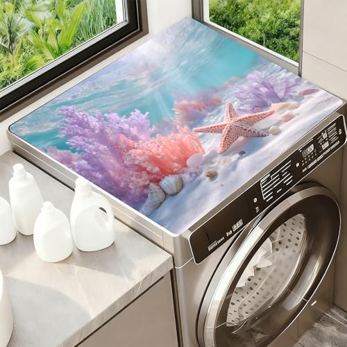 Image of Washer Dryer Top Cover Mat, Non-Slip Laundry Room Decor, Laundry Room Kitchen Appliance Decor Protector Universal 23.6 inchx19.7 inch (Starfish)