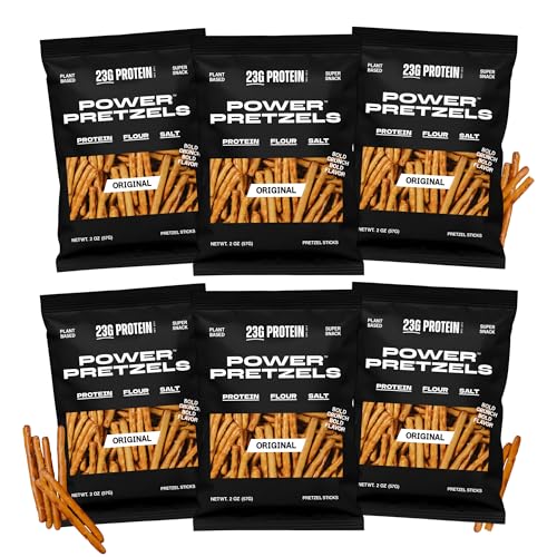 Power Pretzels High Protein Pretzel Sticks, Vegan Friendly and Plant-Based with 23g Protein per Bag, Savory and Crunchy Low Calorie Snack for Active Adults, Great for Gym, Work, or On-the-Go, 2 oz (6 Pack)