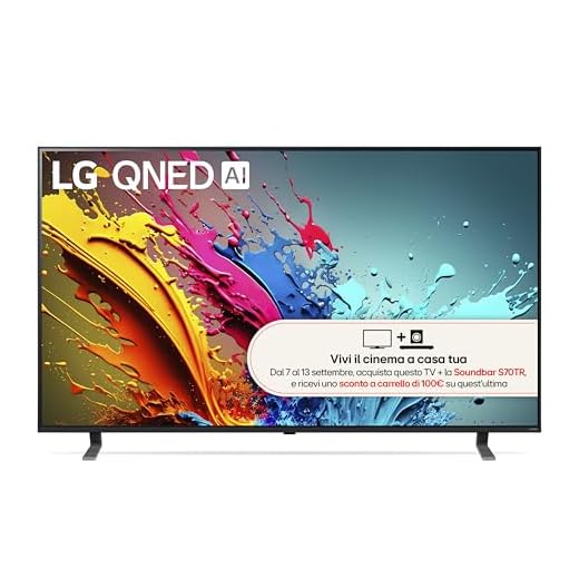 Miglior TV sotto i 1000 euro 6 LG QNED 65'', Serie 85 2024, 65QNED85T6C, Smart TV 4K, Processore α8, Design slim, 20W, AI Picture Pro, 4 HDMI 2.1 120Hz, VRR, FreeSync Premium, Alexa, Wi-Fi, webOS 24, Telecomando puntatore