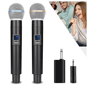 2.4G Wireless Microphone,Dual Microphones for Karaoke, Wireless Dynamic Microphone with Rechargeable Receiver,Plug and Play,Suitable for Speech, Wedding, Church, PA System (W58-2.4g)
