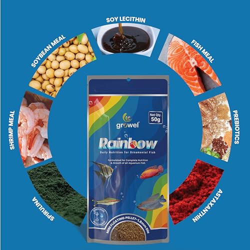 Image of Growel Rainbow, Mini Floating Fish Food Pellets 50g | 1.8mm Pellet Size | Highly Digestible & Nutritious Fish Feed for All Aquarium Fish