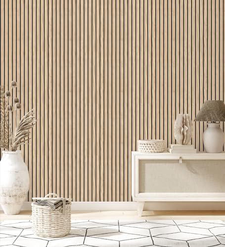 GAULAN 682815 - Papel Pintado de Listones de Madera Natural imitando a Panel de palillería Decorativo para Pared salón Dormitorio Pasillo Comedor - Rollo de 10 m x 0,53 m