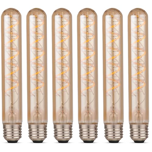 CROWN LED E27 LED Vintage-Glühlampe - Warmweiße - Energieeffizient E-Klasse - Entspricht 38W Glühlampe - Langlebig - Ideal für Zuhause, Restaurants, Stoßfest - Retro Design - 18,5 x 2,8 cm - Set von 6