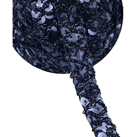 SEWDIYTR Sequin Lace Trim Gimp Braid Lace Ribbon Glitter Sequin Trim for Crafts, Embellishments, Costume Accessories 10 Yards (Black) Cover