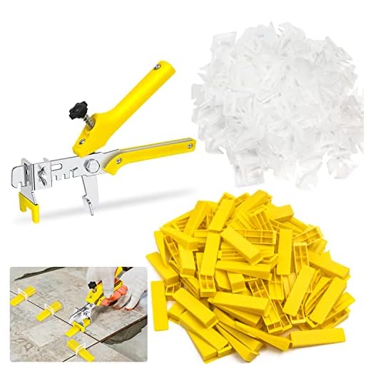 Tile Leveling System 1/8”Kit, 600pcs Tile Leveler Spacers Clips+200pcs Reusable Wedges+1pc Tile Pliers for Wall/Floor Tile Adjustment, Tile Leveler Tool Set for Tile & Stone Installation(1/8",Yellow)