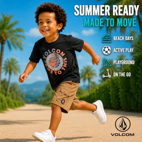 Image of Volcom Toddler Baby Boy Shorts Set - 2 Piece Short Sleeve Graphic Tees and Shorts Infant Toddler Little Boys Summer Outfits