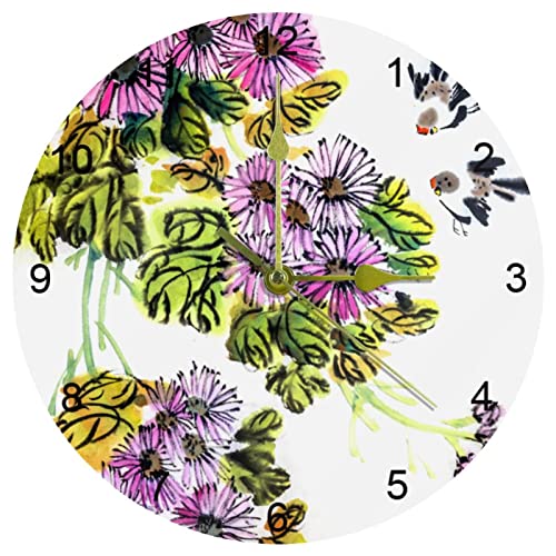 Horloge murale silencieuse à quartz de 25,4 cm motif floral