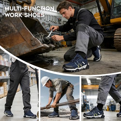 Image of Hogent Steel Toe Shoes for Men Lightweight Comfortable Non Slip Work Shoes Women Puncture Proof Safety Sneakers for Industrial Construction & Daily Life