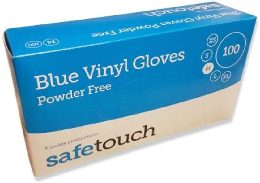 SafeTouch 50000031 Vinyl Gloves, Powder Free, Size M, Blue (Pack of 100 Single Gloves)