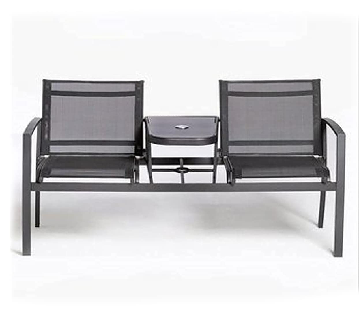 Garden Mile Metal 2Seater Garden Seat Modern Couple Love Seat Chairs with Glass Patio Table