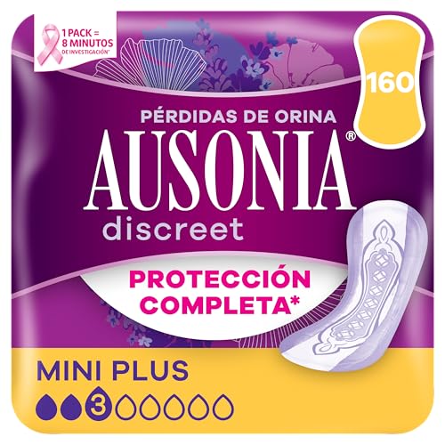 Ausonia Discreet Mini Plus, 160 Compresas Incontinencia Mujer para Pérdidas de Orina, Protección Completa, Discreción Increíble