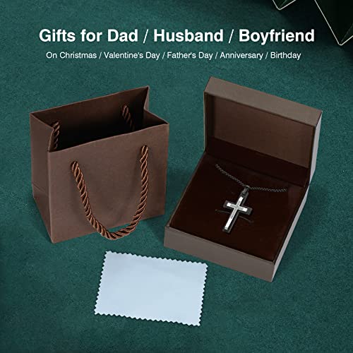 Fathers Day Gifts From Daughter For Dad Gifts From Wife Black Silver Cross Necklace With Rolo Chain For Men First Father's Day Gifts For New Dad Diamond Cross Pendant For Boyfriend Birthday Valentines Day Christian Religious Christmas Jewelry Gift For Dad Stainless Steel #TOP5