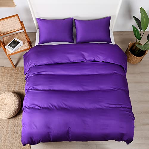 Rosecret King Duvet Cover Set,Purple Bamboo Duvet Cover King Size, Cooling For Hot Sleepers,1 Duvet Cover 2 Pillowcases With Corner Ties,Button Closure #TOP2
