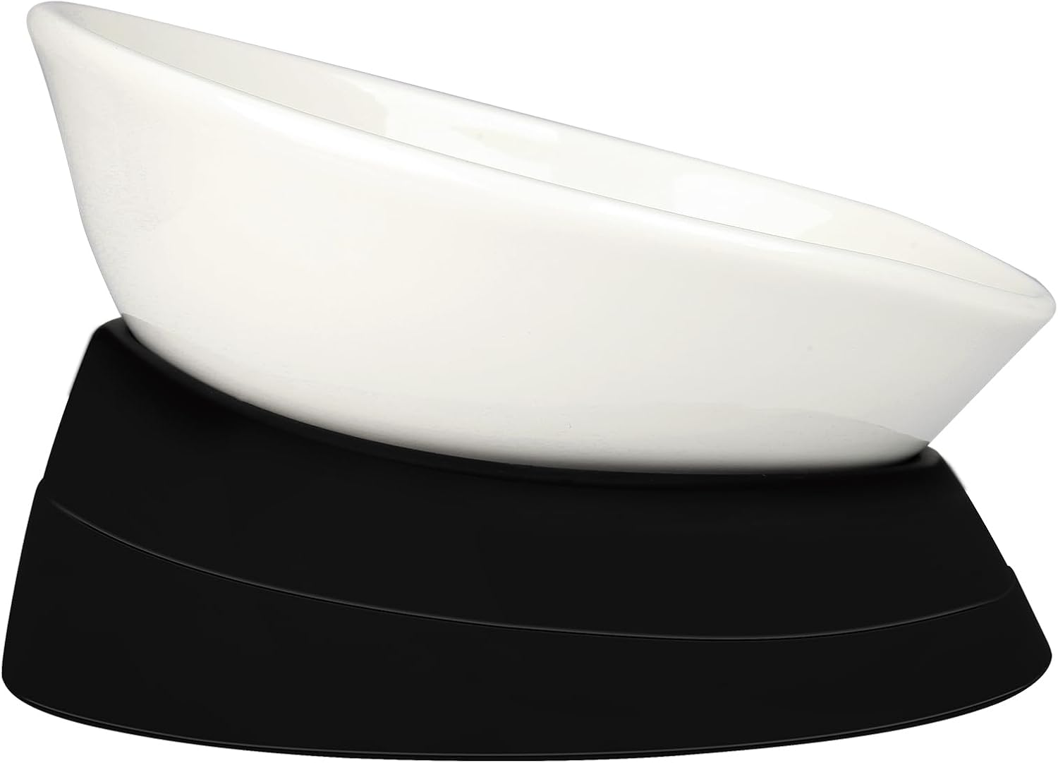 French Bulldog Food Bowl- Slanted Tilted Pug Food Water Bowl,Cat Bowl- Feeder for Frenchie/Shih Tzu/Flat Faced Small Dogs/Puppies/Cats (White（Ceramic）, 2 Cup)