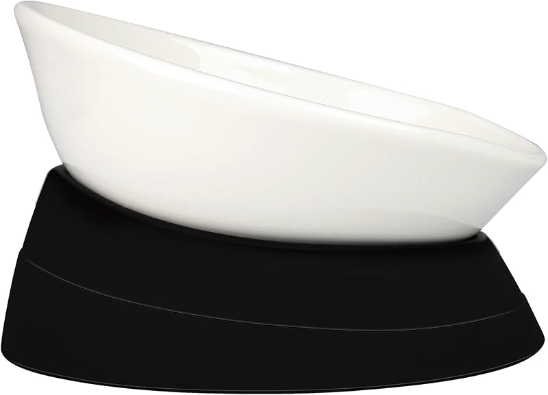 Comedouro Elevado Inclinado de Cerâmica para Cães Pequenos e Gatos Umysky UMB005 Branco, M – 2 Xícaras