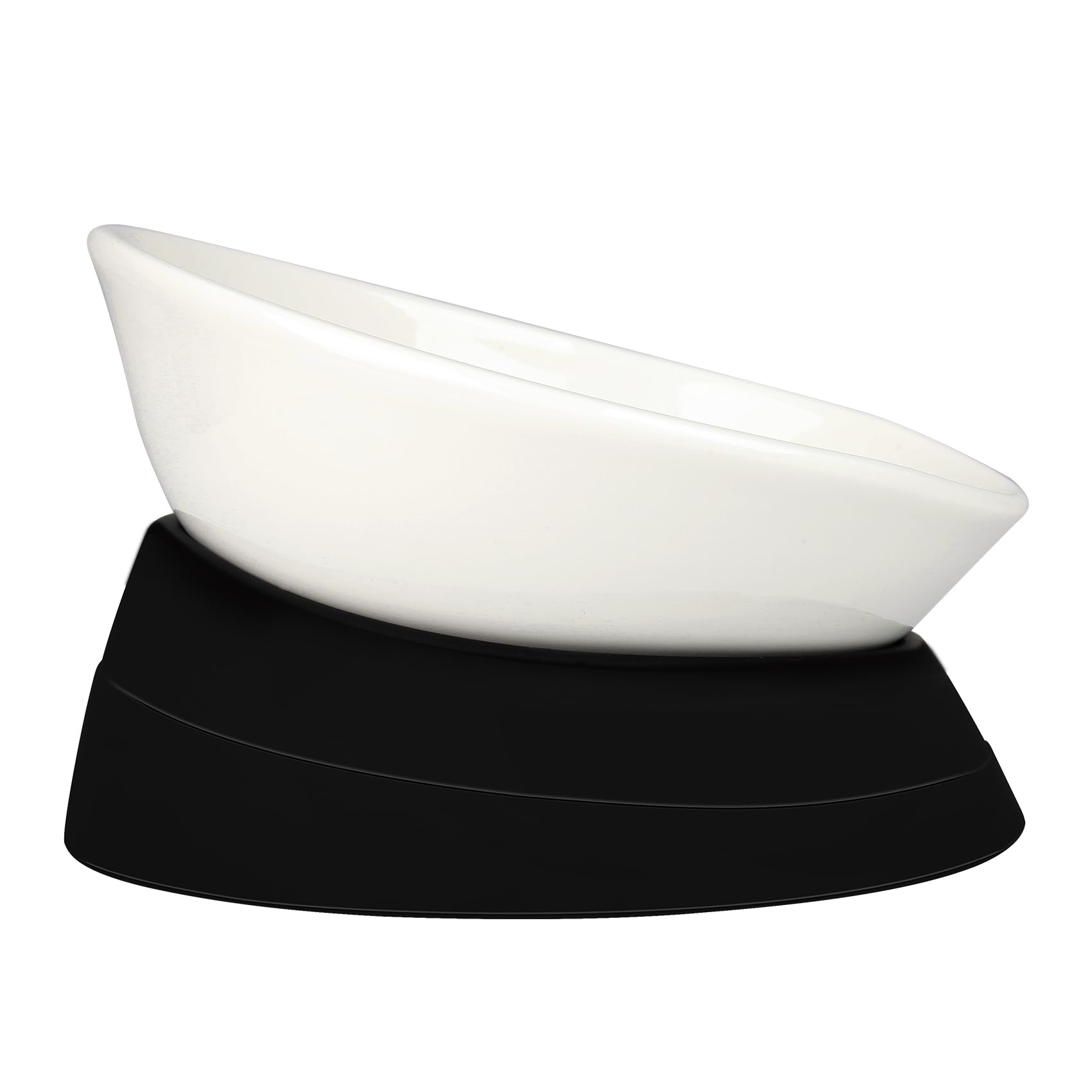 French Bulldog Food Bowl- Slanted Tilted Pug Food Water Bowl,Cat Bowl- Feeder for Frenchie/Shih Tzu/Flat Faced Small Dogs/Puppies/Cats (White（Ceramic）
