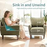 OLIXIS Comfy Accent Chair for Living Room Bedroom and Waiting Room, Upholstered Mid-Century Reading Chair with Pillow and Solid Wood Legs, Wide Singe Modern Lounge Sofa (Green) - Image 4