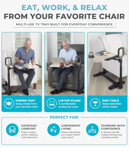 Image of Able Life Tray Table, 360 Swivel Table with Cup Holder, Adjustable Height, Extra Large TV Tray for Eating, Laptop Desk for Couches, Chairs, Recliners, Ergonomic Stand Assist Safety Handle for Elderly