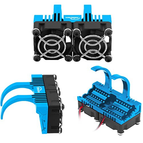Hobby Fans Rc Motor Heatsink With Double Cooling Fans 27000Rpm Aluminum Heat Sink Fit 550 3650 F540 Size Brushless Motor Engine Motor Heatsink For 1/8 1/10 Rc Car Truck Buggy Crawler #TOP4