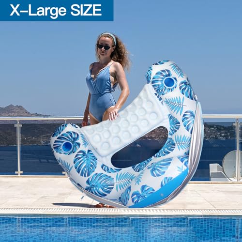 Image of COOLCOOLDEE Pool Float with Canopy, Cup Holder - XL Pool Chair Lounge Float with Adjustable Sun Shade Cover, Drink Holder, Ergonomic Headrest,Inflatable Pool Float for Adults