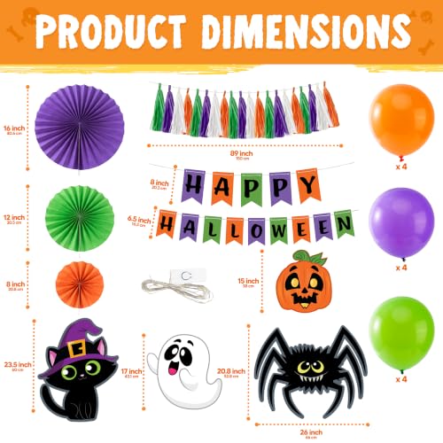 Image of JOYIN Halloween Trunk or Treat Car Decorations Kit with Happy Themed Design, Garage Archway Decor with Banner, Paper Fans, Balloons, Tassel and Pumpkin Stickers