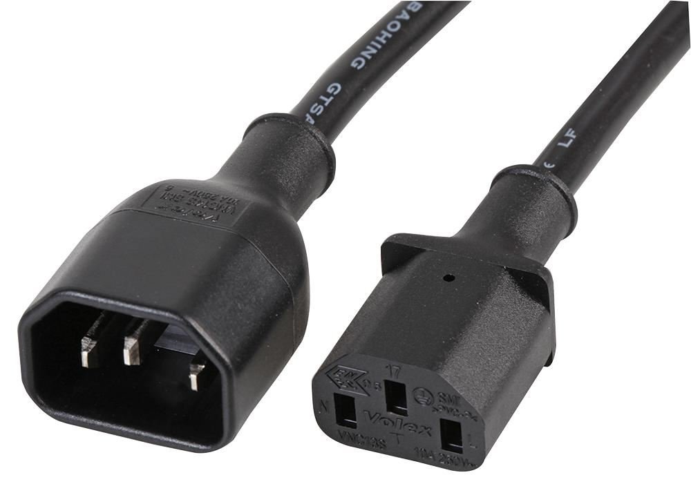 VolexIEC C14 to C13 Power Lead, 2m, 10A, 250V