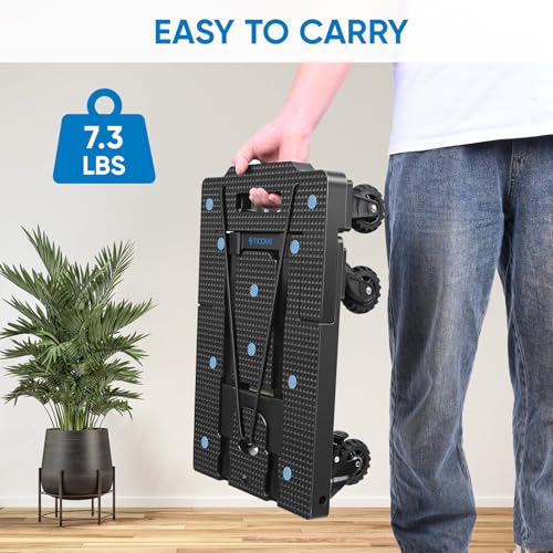 Image of TICONN 330LB Folding Hand Truck Dolly, Portable Heavy Duty Dolly Cart with 7 Tank Wheels, Lightweight Luggage Moving Cart with 2 Brake Wheels for Moving, Shopping, Travel, Office