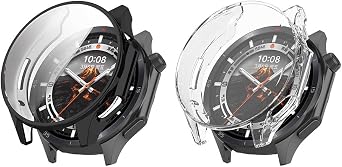 Case Compatible with OnePlus Watch 3 with Built in Screen Protector, [2-Pack] [Anti-Scratch] Electroplated Soft TPU Thin Cover for OnePlus Watch 3-Black Clear