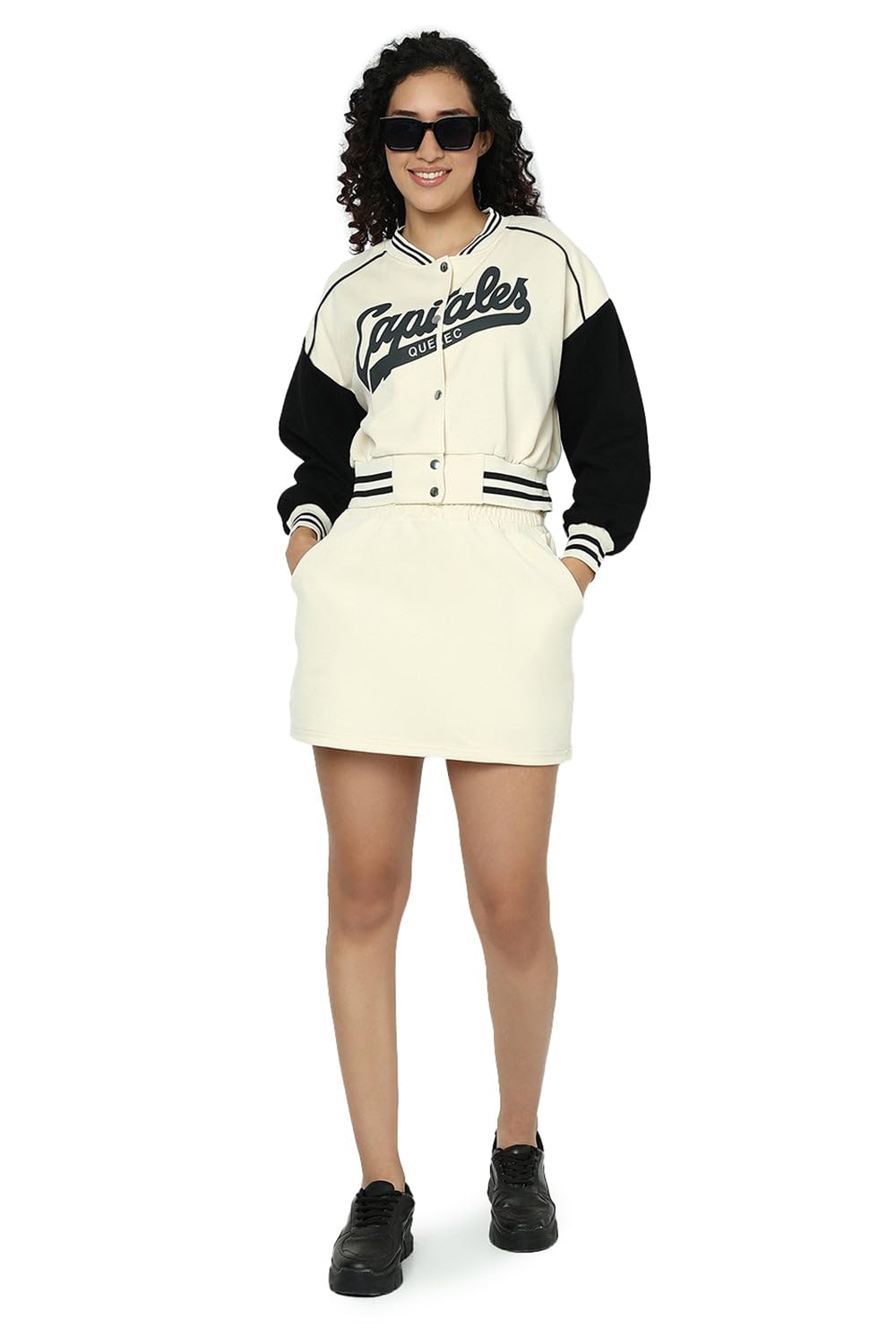 showoffff Edition Women's Typography Cream Mandarin Collar Jacket with Skort Co-Ords Set-CHN-6014_Cream-P-picture-38