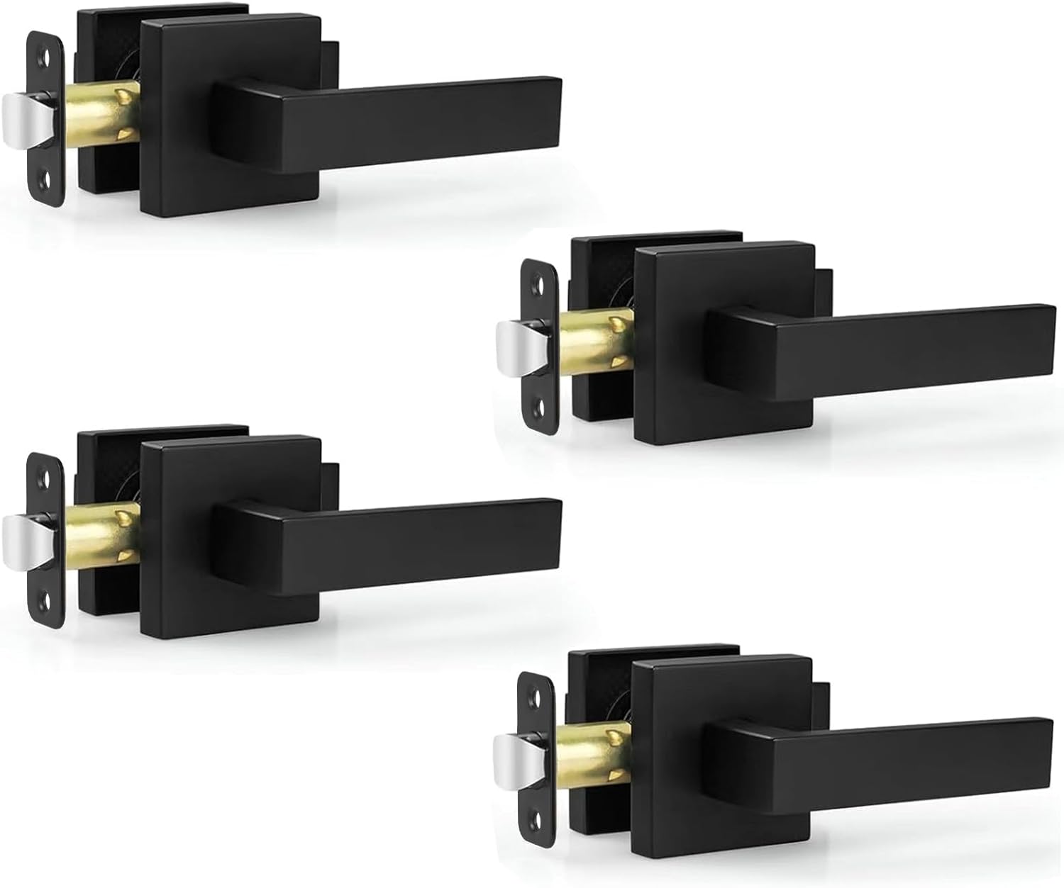 Estmoon 4 Pack Passage Door Knobs - Black Door Handle Interior Door Levers, Heavy Duty Non-Locking Locksets Hall Closet Handles, Reversible for Right & Left Sided Doors 4 Pack Passage(No Lock)