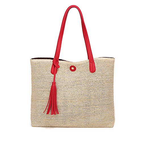 Bolso de Playa de Paja para Mujer Rojo miniatura 1