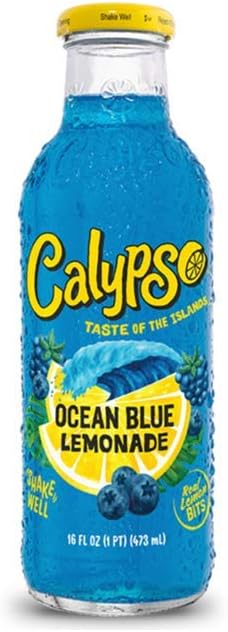 Calypso Lemonade, Ocean Blue Lemonade, Made with Real Fruit, 16 Fl Oz Glass Bottles (Pack of 12)